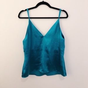 Shiny/Silk Turquoise V-Neck Tank Top